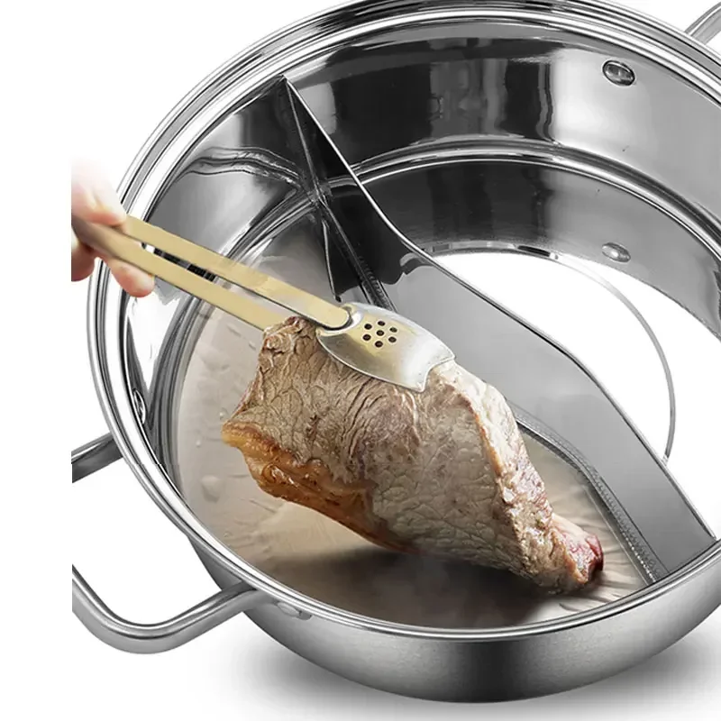 304 Stainless Steel Chinese Hot Pot Thicken 2 In 1 Divided Hotpot with Glass Cover Kitchen Nonstick Cooking Pan Induction Cooker