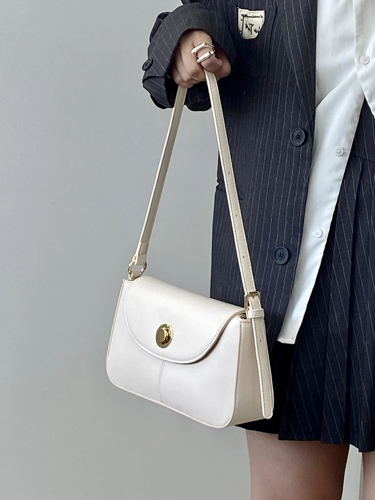 French Versatile Underarm Bag for Women Luxury Designer One Shoulder Crossbody Bags Temperament Elegant White Handbag