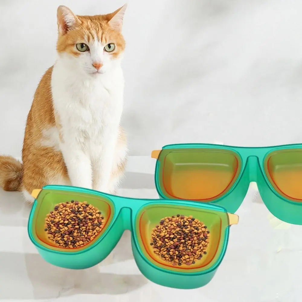 

Large Capacity Glasses Shape Cat Bowl Protection Neck Anti-Knockover Cat Double Bowls Plastic Eco-friendly Cat Dog Bowl for Home
