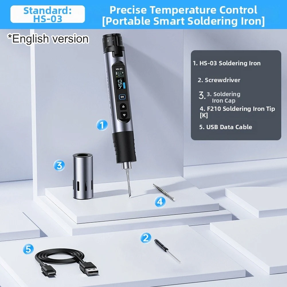 Portable Cordless Soldering Iron 03 2600mAh Rechargeable Battery 3s Heating 0.96 IPS Screen 212F to 842F Control
