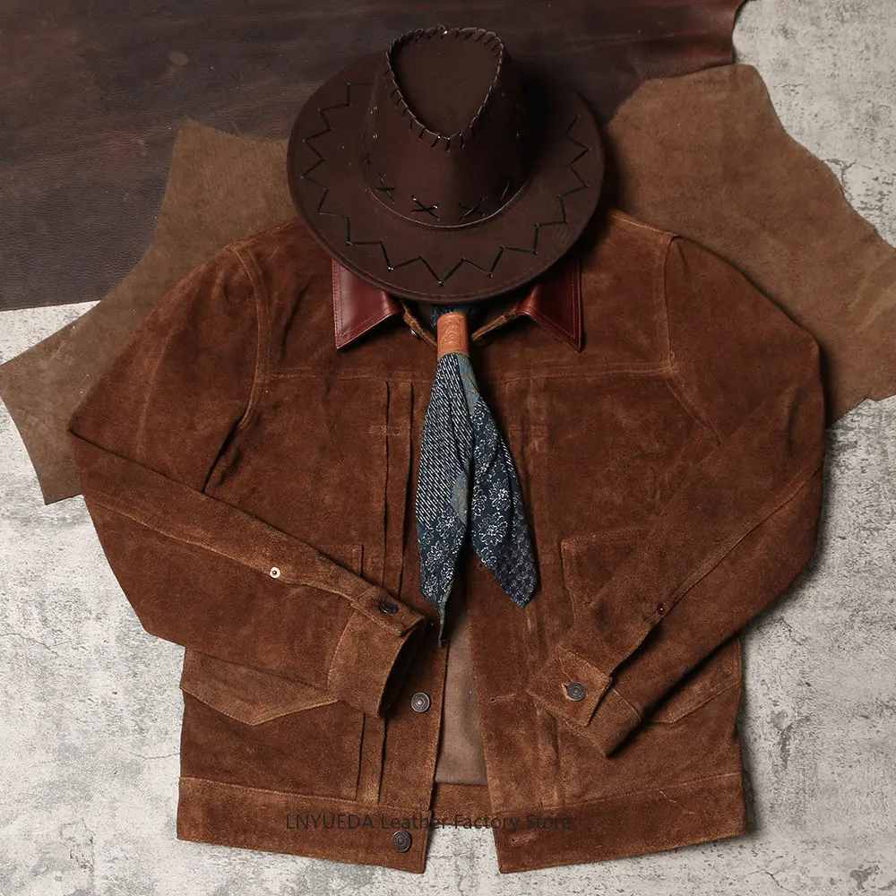 Men Vintage American Retro Washed Real Leather Jacket Amekaji Nubuck Cowhide 506 Genuine Leather Coat - view 4