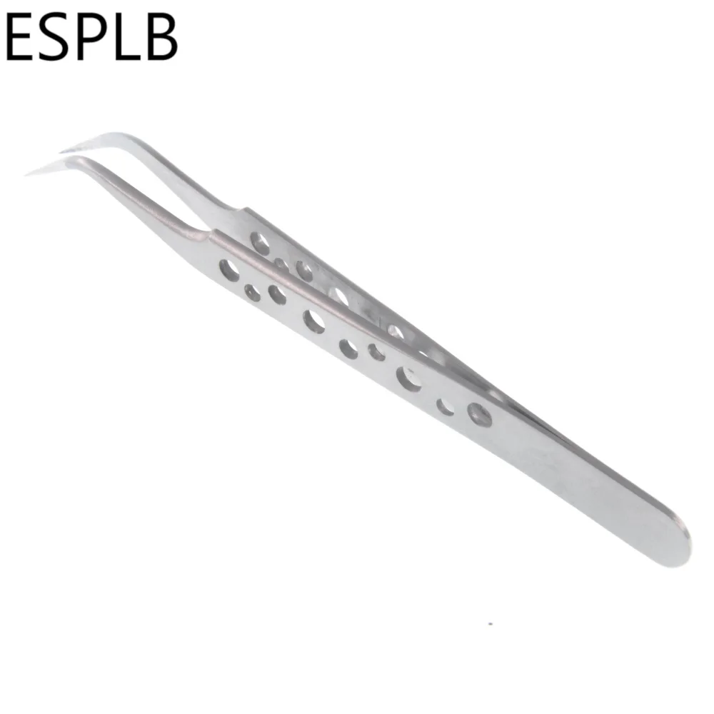 ESPLB Anti-Static Precision Stainless Curved Straight Tip Electronics Industrial Tweezers Silver/Black Phone Repair Hand Tools