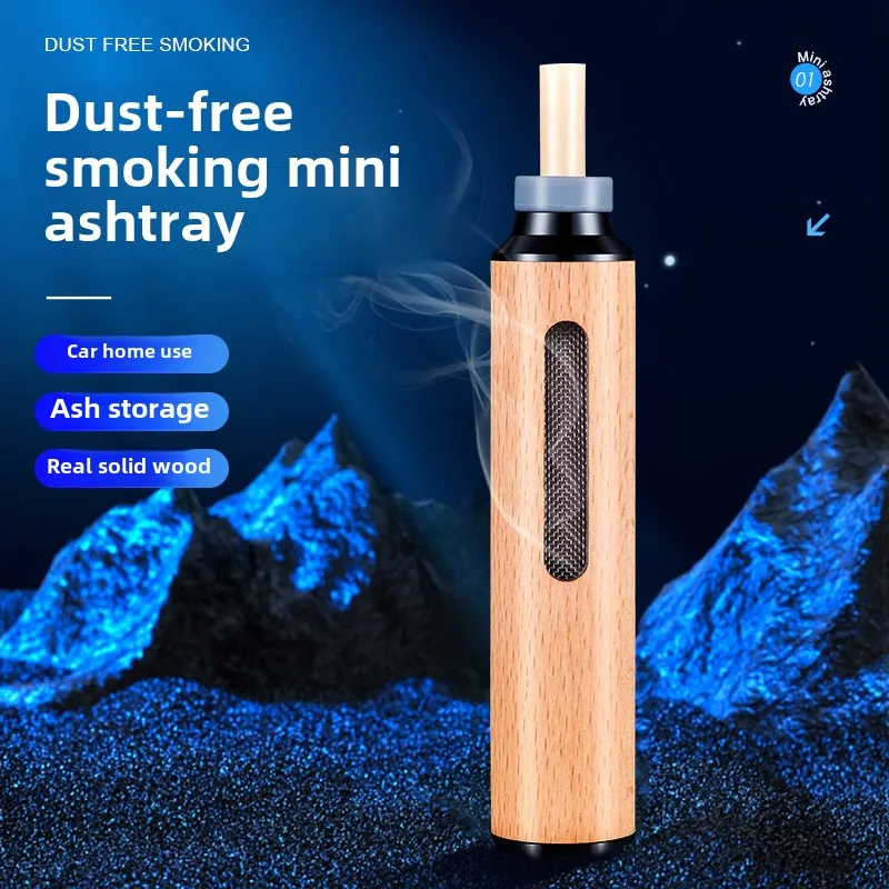 

Mini Cigarette Ashtray Wood Dust-proof Smokeless Portable Car Ashtray Outdoor Friendly Compact Design with Leakproof Lid