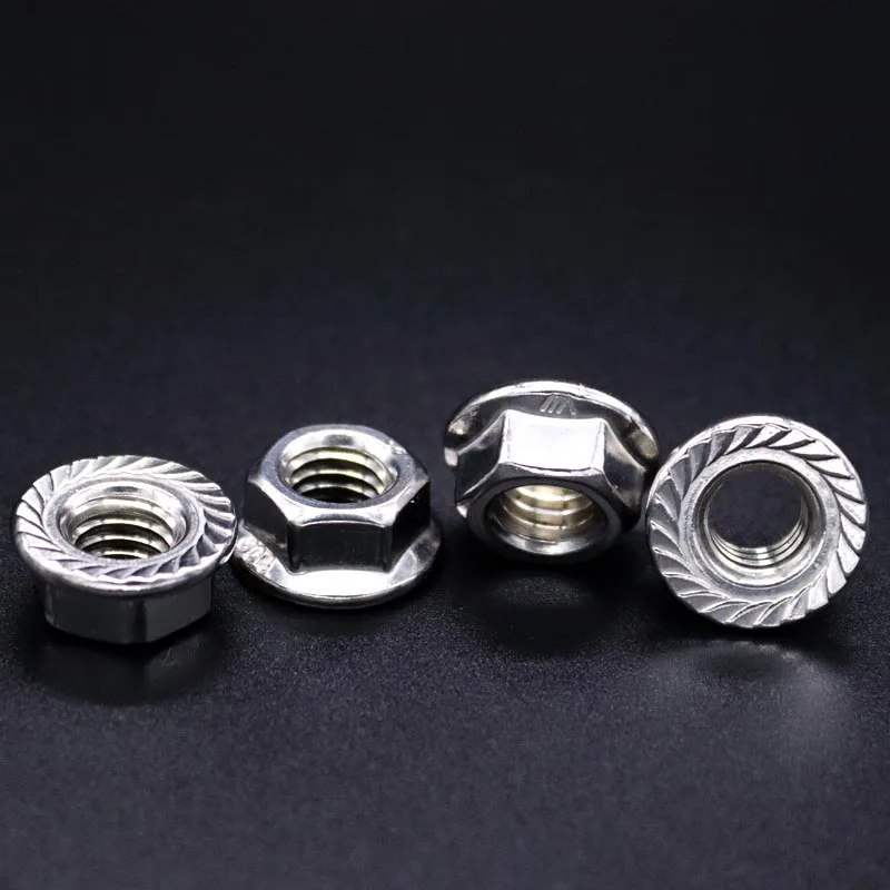 2/5/10/25pcs M3 M4 M5 M6 M8 M10 M12 High Quality Stainless Steel Hexagon Hex Head Serrated Spinlock Flange Nut Lock Nut DIN6923