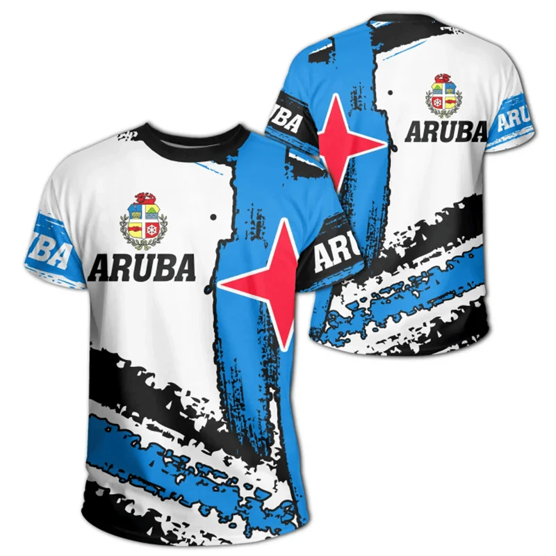 Aruba National Emblem Flag 3d Print T-Shirt New Fashion Netherlands Crew Neck Short Sleeve Tshirts for Men Clothing Streetwear