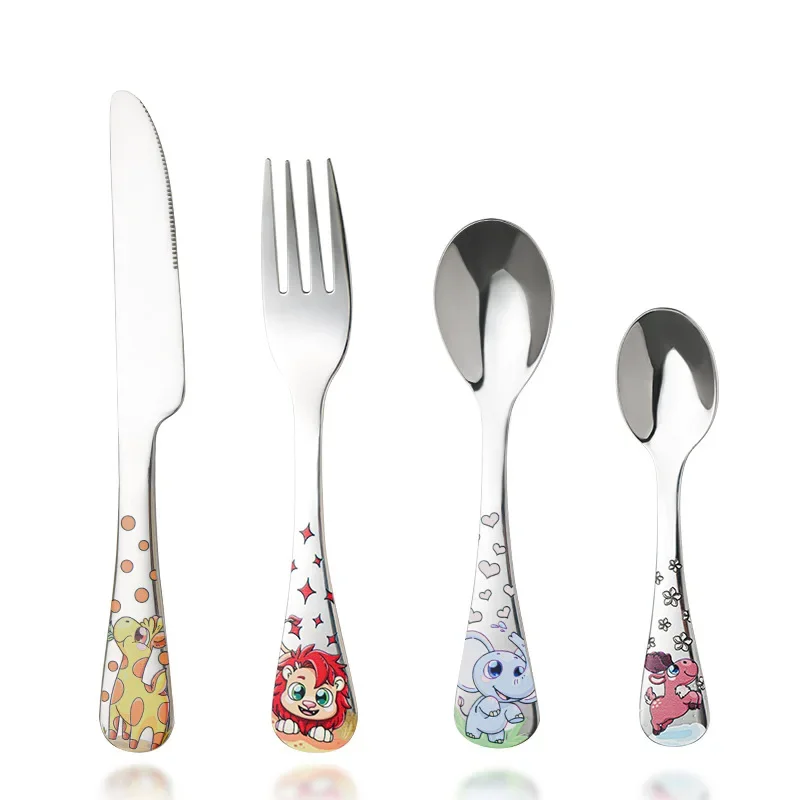 Stainless Steel Children Spoon Fork Animal Cartoon Car Dinosaur Rabbit Cute Fork Children Kids Cutlery Set Tableware Dinnerware