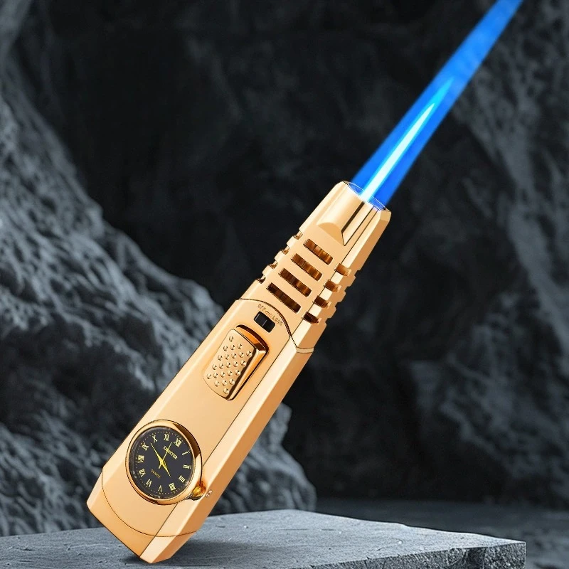 Portable Metal Clock Windproof Turbine Torch High-Flame Gas Direct Welding Gun Lighter Outdoor BBQ Ignition Guns Kitchen Tool