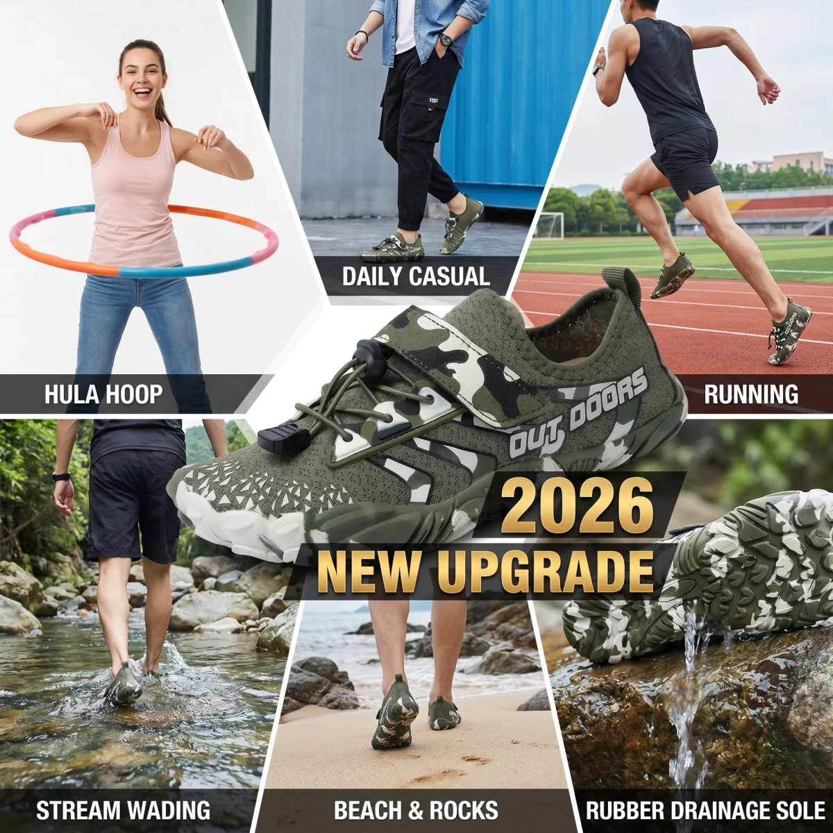 2026 New Upgrade Adult Breathable Aqua Shoes Non-Slip Quick Dry Beach Water Shoes Anti-Wear For Outdoor Swimming Diving Wading