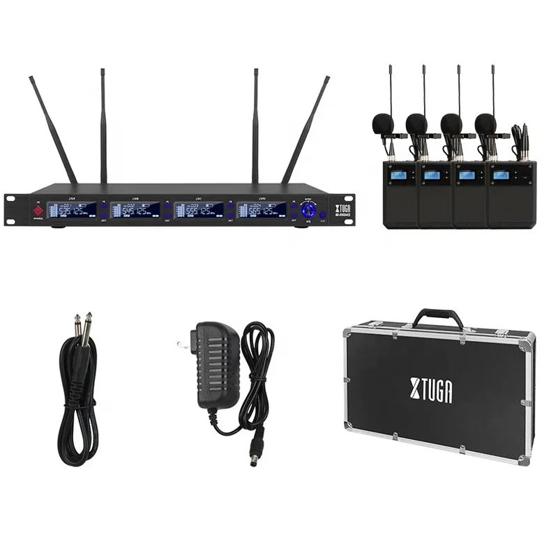 

Xtuga M6604S Professional 4 In 1 UHF Channel Lavalier Bodypack Wireless Microphone