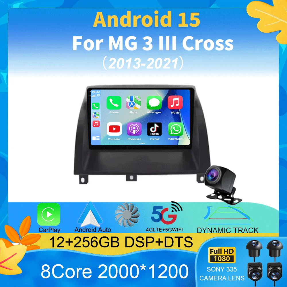 For MG 3 III Cross 2013 2014 2015 2016 - 2021 Android 15 Auto Multimedia Player Auto Radio GPS Carplay Bluetooth 4G WiFi DSP
