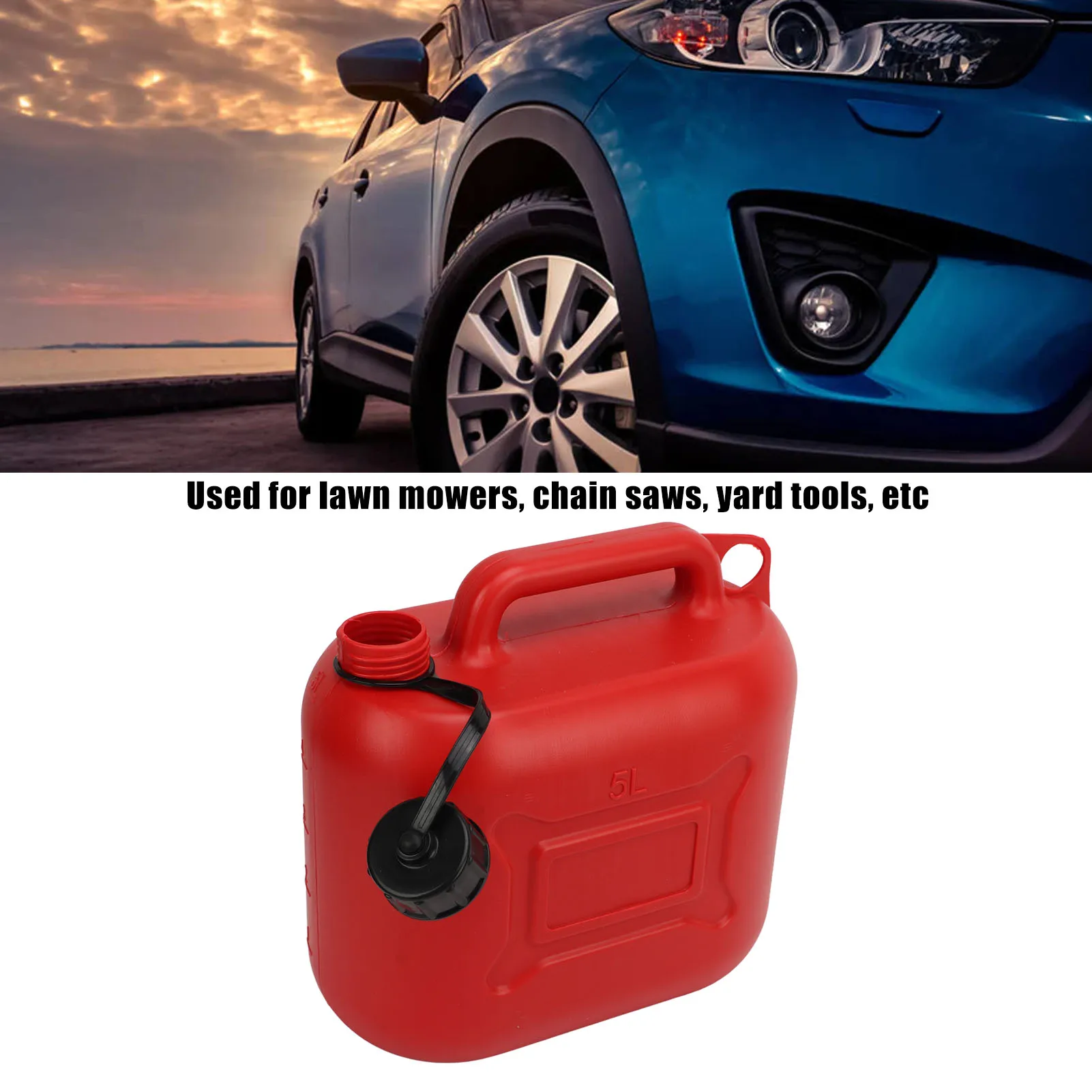 Fuel Gas Can 5L 1.3 Gallon ABS Leakage Free Red Portable Gasoline Container with 27cm Outlet Pipe For Car Motorcycles