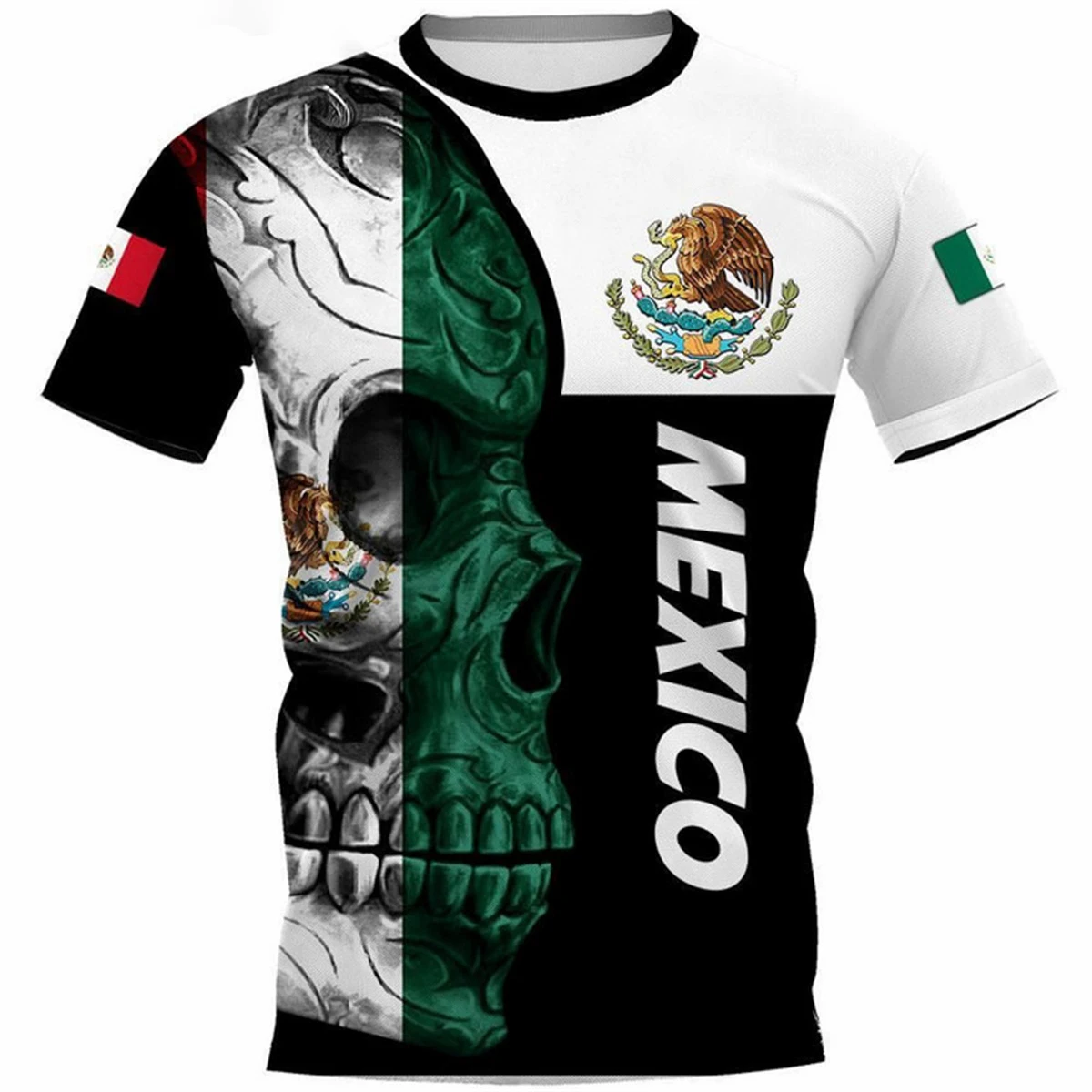 Fashion Mexico National Flag Print T Shirt For Men Funny 3D Eagle Pattern Short Sleeve Summer Casual O-neck Loose Top Men's Tees