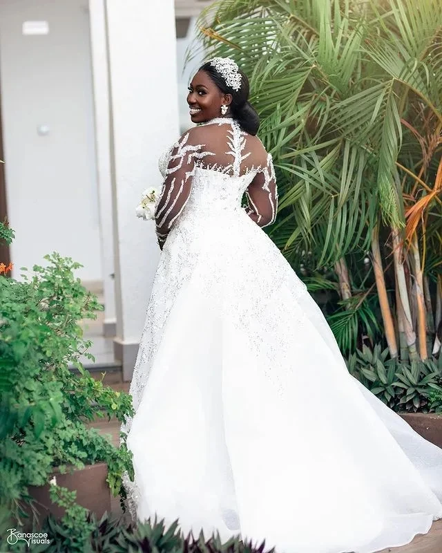 Spitze Afrikanische Brautkleider Meerjungfrau Lange Ärmel Aso Ebi Frauen Braut Hochzeit Kleider Für Schwarze Mädchen Angepasst