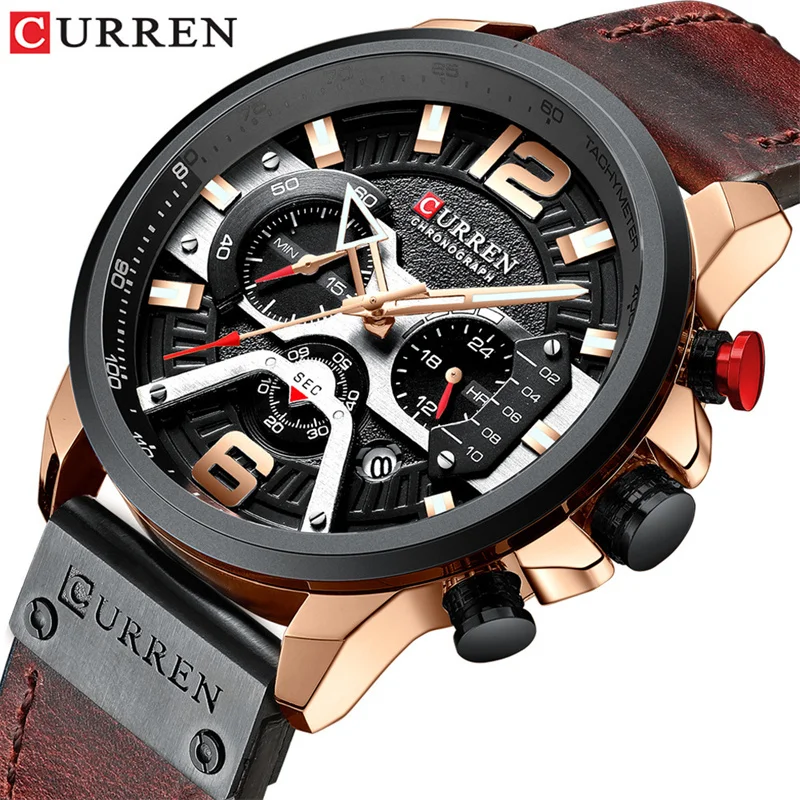 Curren 8329 Casual  Fashion Clock Watches for Men Leather Creative Chronograph Clock Male Quartz Wristwatches zegarek męski