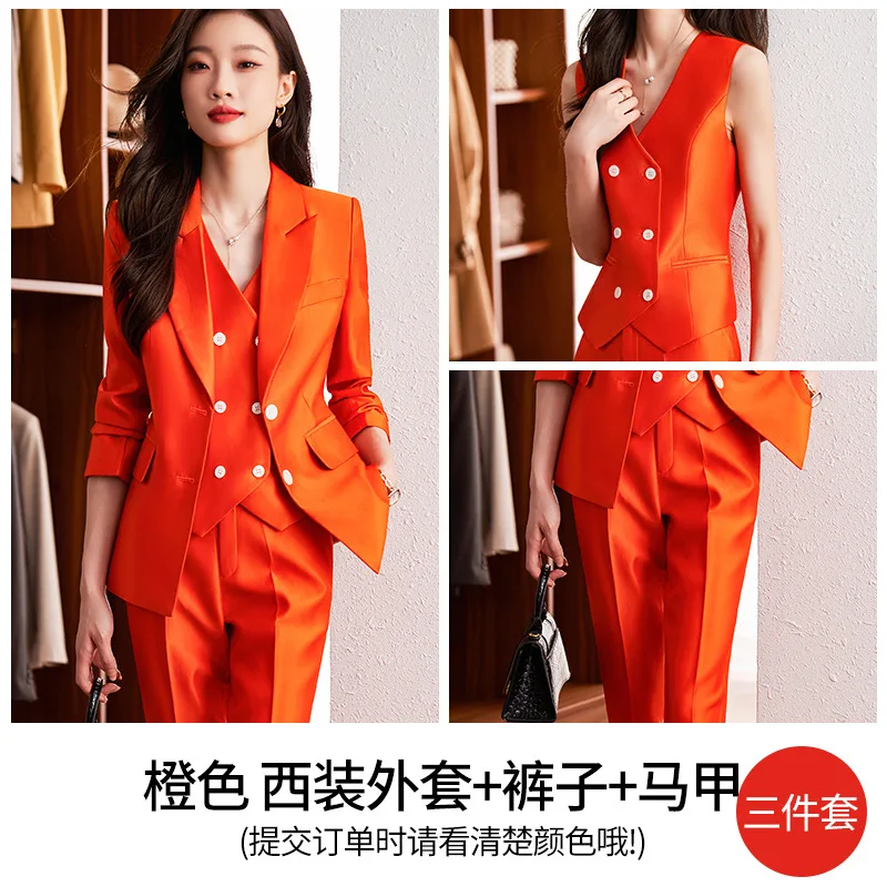 Orange Suit Jacket Professional Suit Women\'s Autumn Korean Style Small Light Mature Fashionable Vest Jacket Overalls