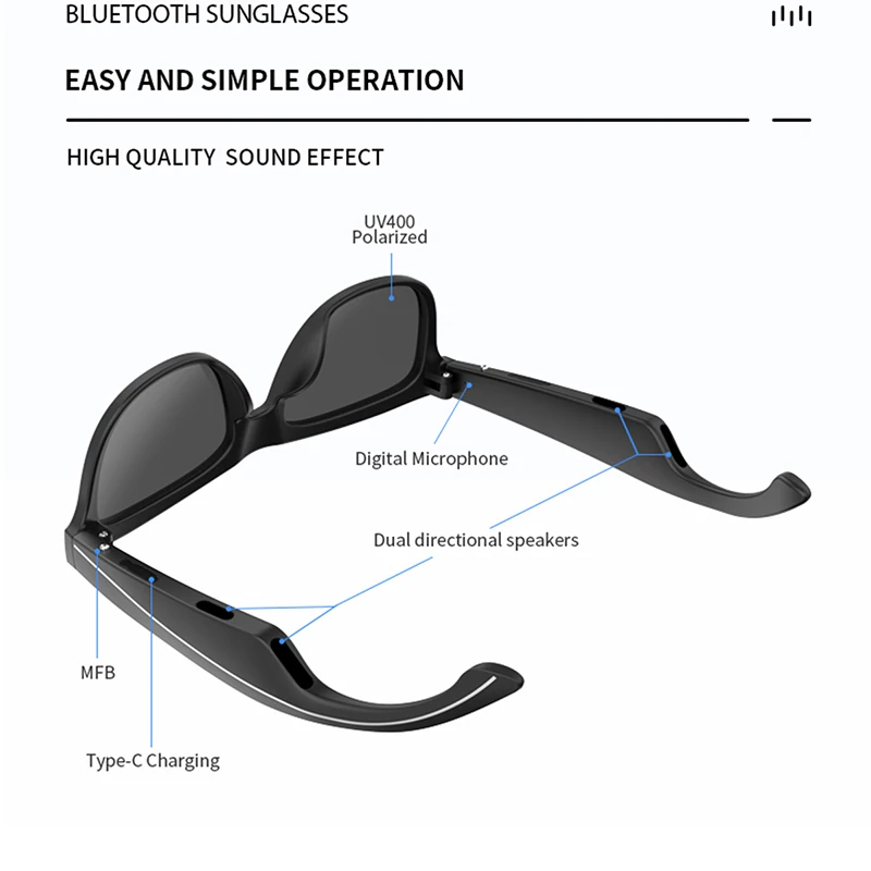 Upgraded New Bluetooth Glasses UV400 Polarized Smart Sunglasses Wireless Earphone Headset Music Play Call Aution Fashion Glasses