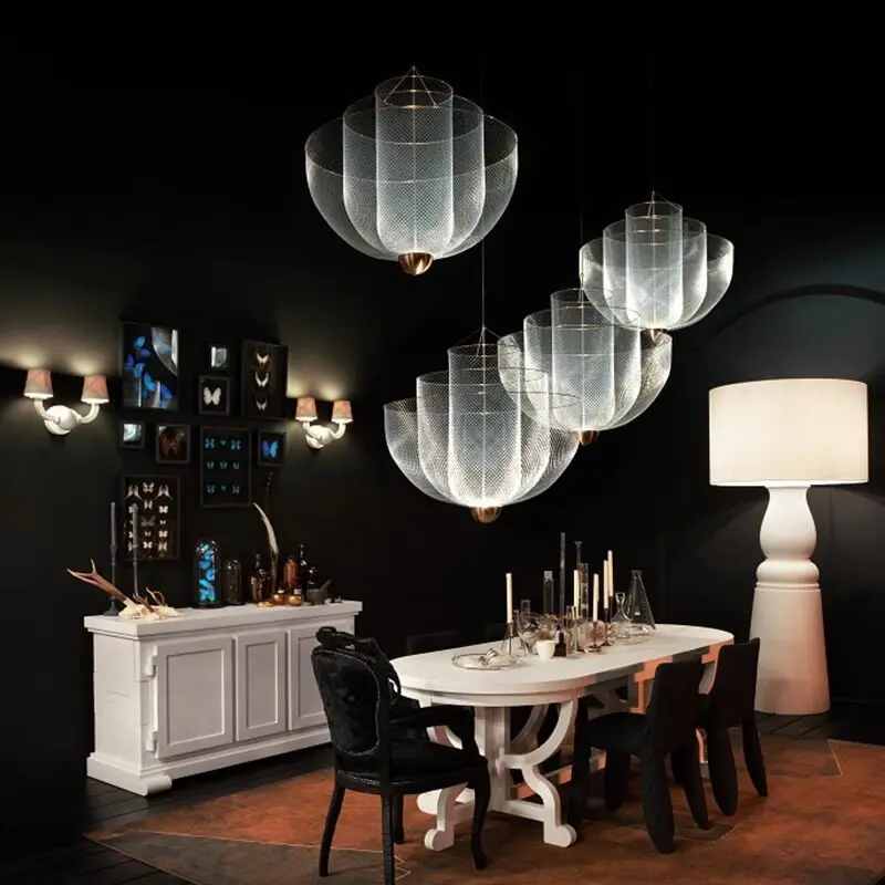 Light luxury metal grid dining room chandelier, Nordic designer duplex villa living room dining room lamp