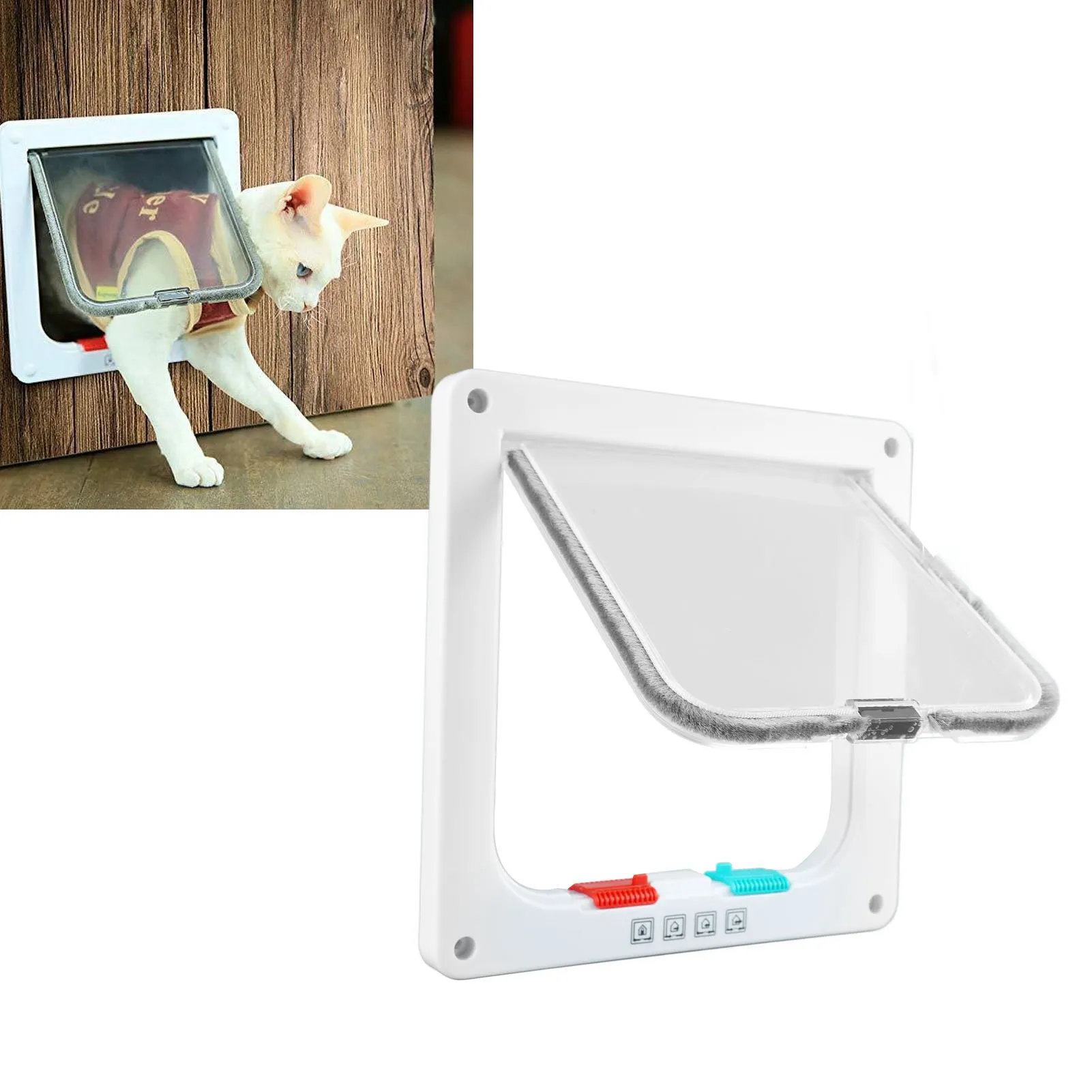 Puerta con solapa para gatos con cerradura, puerta Interior Exterior de bajo ruido para pared de ventana, puerta con solapa para gatito blanco, puerta Interior Exterior para gatos