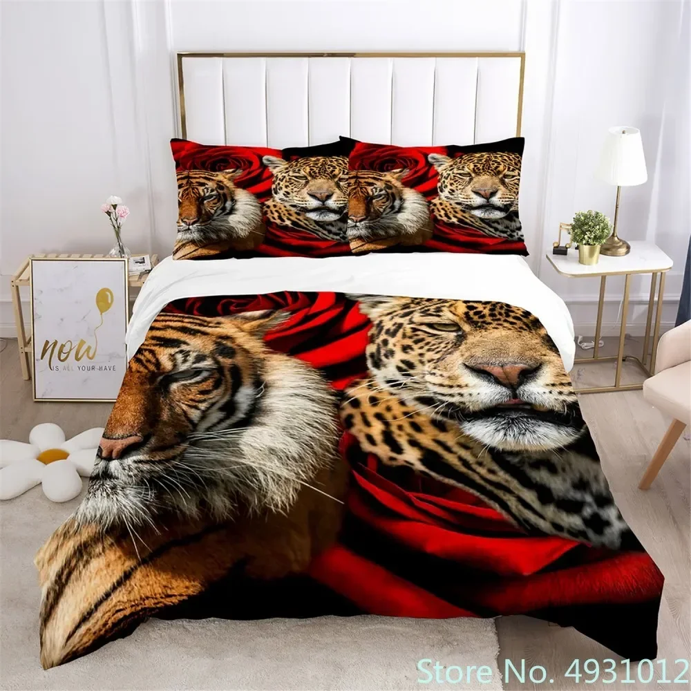 Cozy Bedding Set with Rose Leopard Tiger 3D Print Duvet Cover for Child Kids Teens Adult Home Textile Quilt Cover