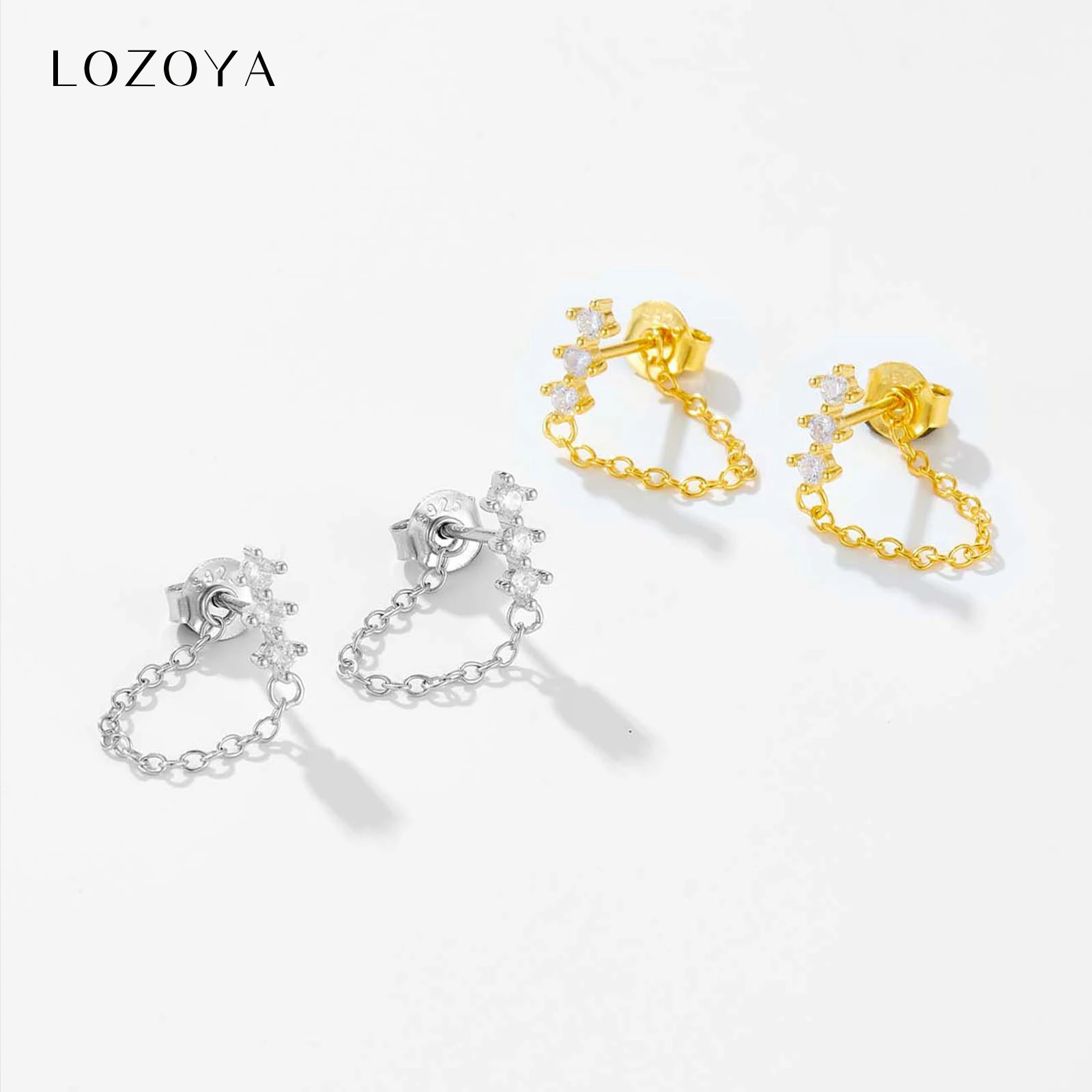 

Серьги-цепочки LOZOYA из стерлингового серебра 925 пробы с золотым покрытием, цирконами и кристаллами, для женщин, 2026, модные, роскошные, ювелирные изделия, свадебный подарок