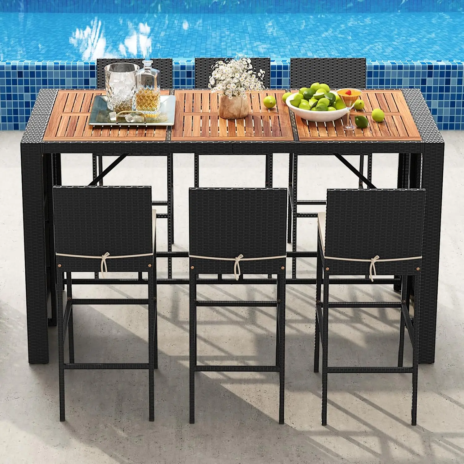 ！@Dwoo Luxury 7 Piece Bar Stool High Modern Chair Set Courtyard Club Outdoor Furniture Bar Set