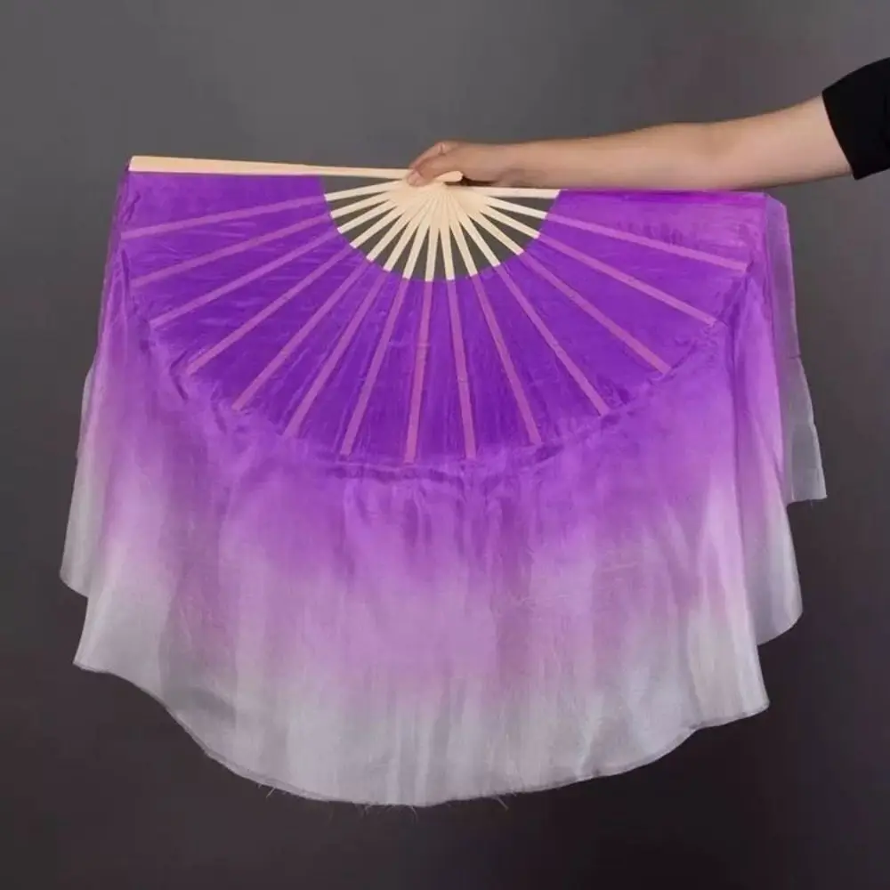 31cm Bamboo Chinese Short Bellydance Fan Dancer Practice 10cm Half Circle Silk Veil Pairs Yangko Dance Bamboo Fans Multicolors