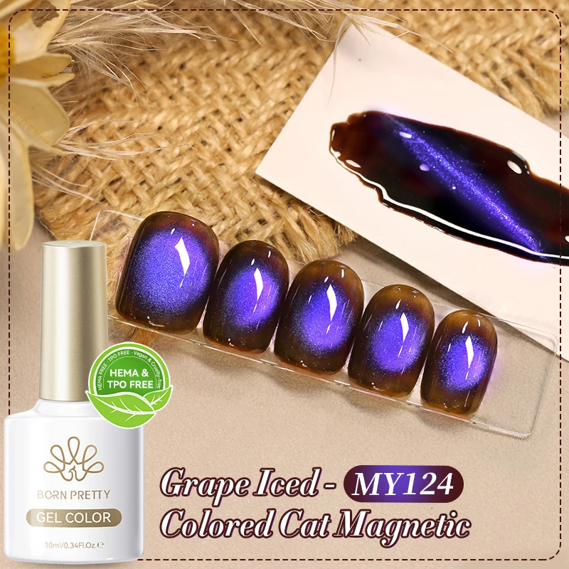 

BORN PRETTY 10ml Grape Iced Cat Magnetic Gel Nail Polish Red Spider Only Green Glass Bead Crystal Soak Off UV Nail Salon Manicur