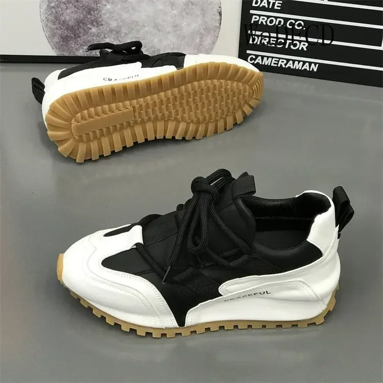 Chunky Sneakers Men Cover Bottom Board Shoes Fashion Casual Microfiber Leather Breathable Increased Internal Flat Platform Shoes