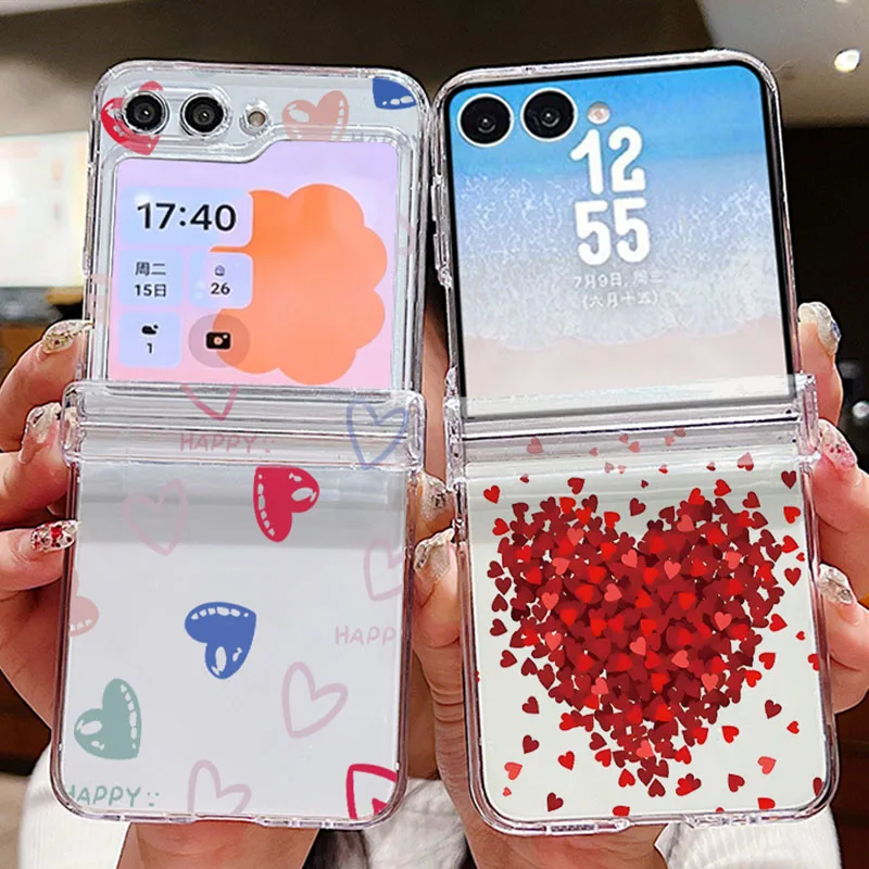 Simple Hearts Pattern Folding Phone Case For Samsung Galaxy Z Flip8 Flip7 FE Flip6 Flip 8 7 6 5 4 3 Shockproof Clear Hard Cover