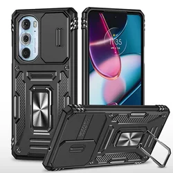 Armor Shockproof Phone Case For Motorola Edge Plus 5G UW 2022 30 Pro Sliding Window Lens Protection Metal Ring Holder Back Cover