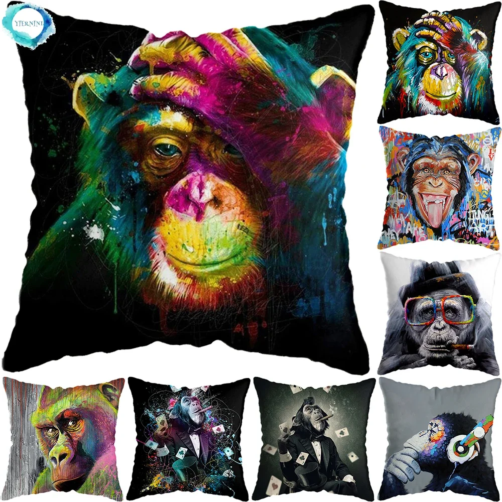 Animal  Thinking Monkey Modern Painting Pillow Covers Nordic Cushion Cover Home Decoration Monkey Card Pillow Covers Living Room