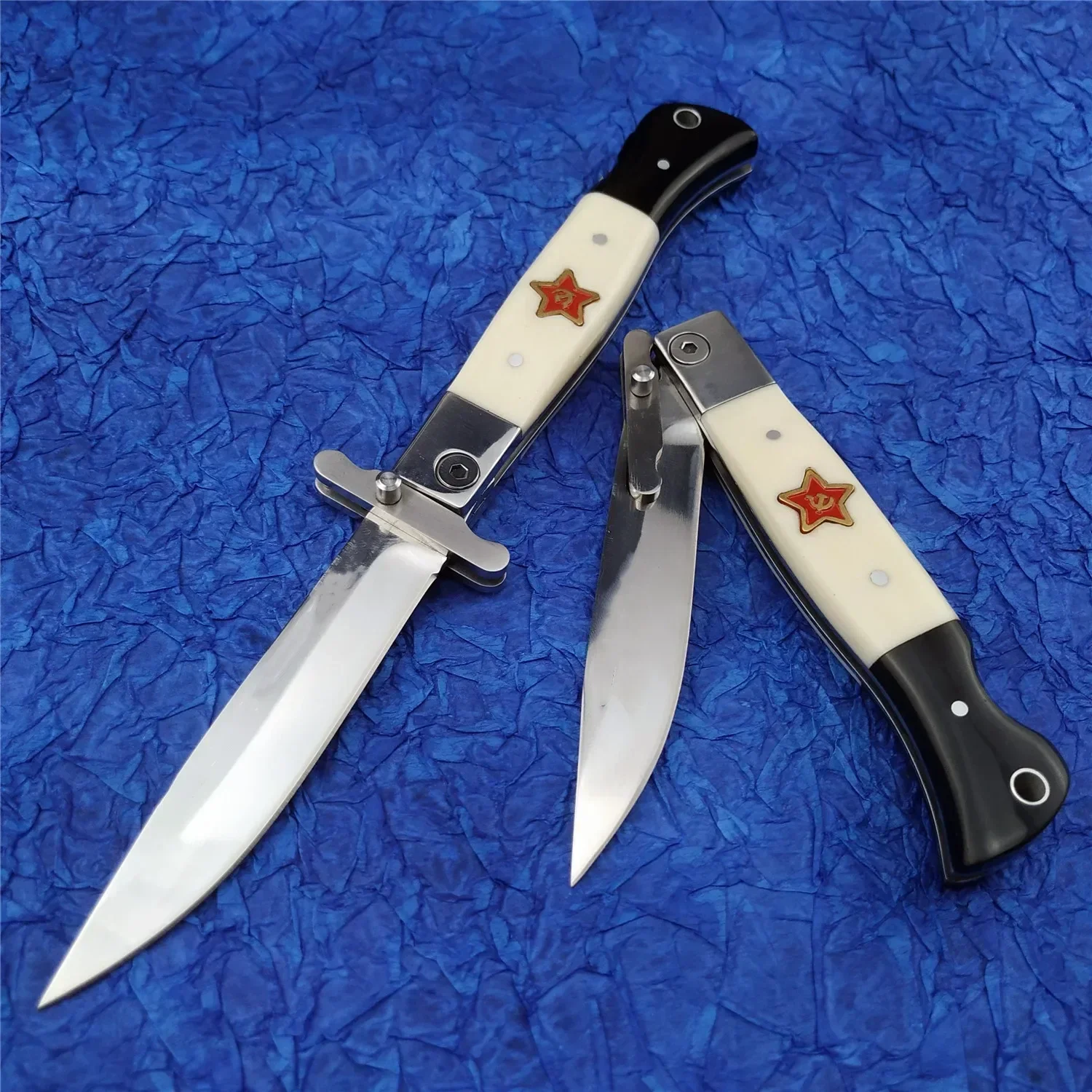 Russian Finka NKVD Folding Knife 440C Blade, Resin Handle, Outdoor Camping Hunting Knives Tactical Pocket Knife Utility EDC Tool