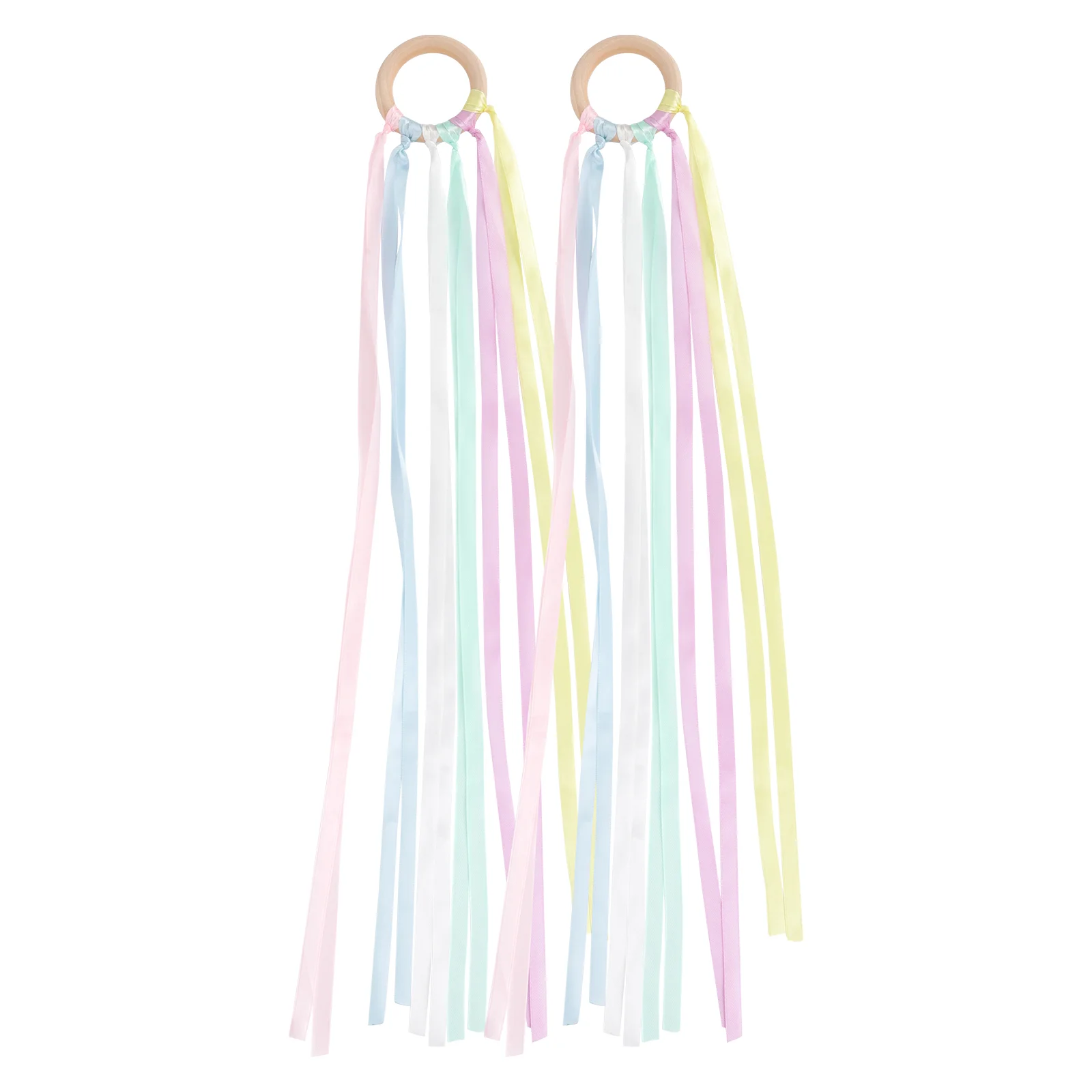 2 ชิ้นกลางแจ้ง Streamers เด็กริบบิ้นแหวนของเล่นสําหรับจับสีสันสดใสไม้ทารกแรกเกิด