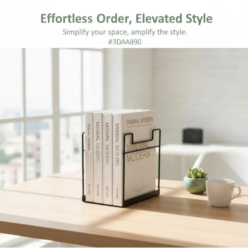 2Pcs Durable Wrought Metal Bookends Scratch-free Simple Desktop Book Support for Office Home Book Magazine Sorting
