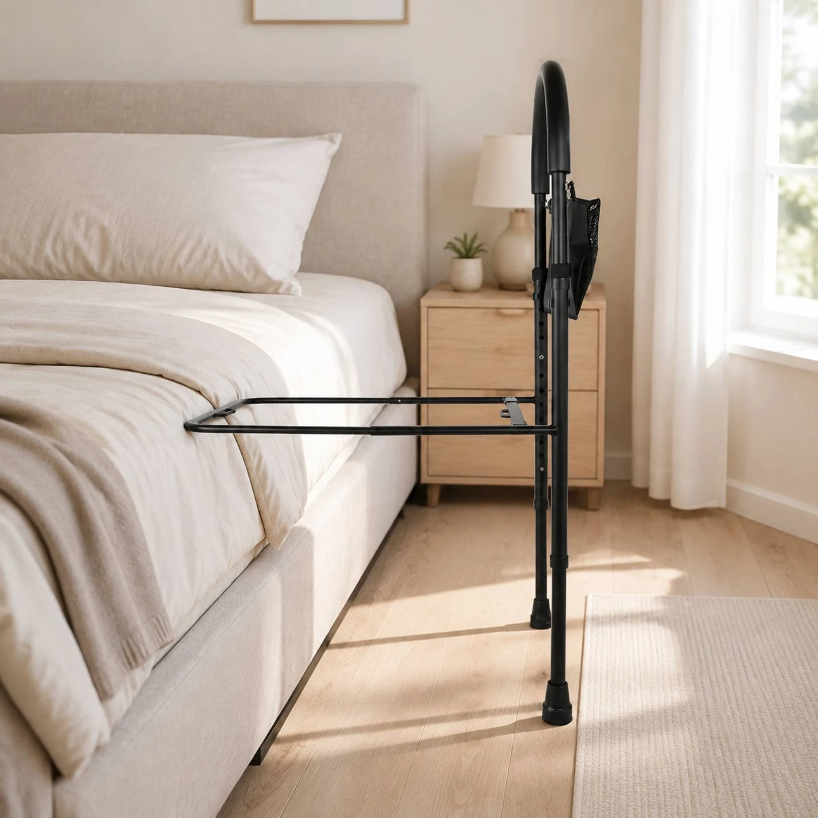 Freestanding Bedside Assist Rail Anti-Slip Adjustable Bed Handrail Bed Grab Bar Stable for Seniors, Bedroom, Home Use