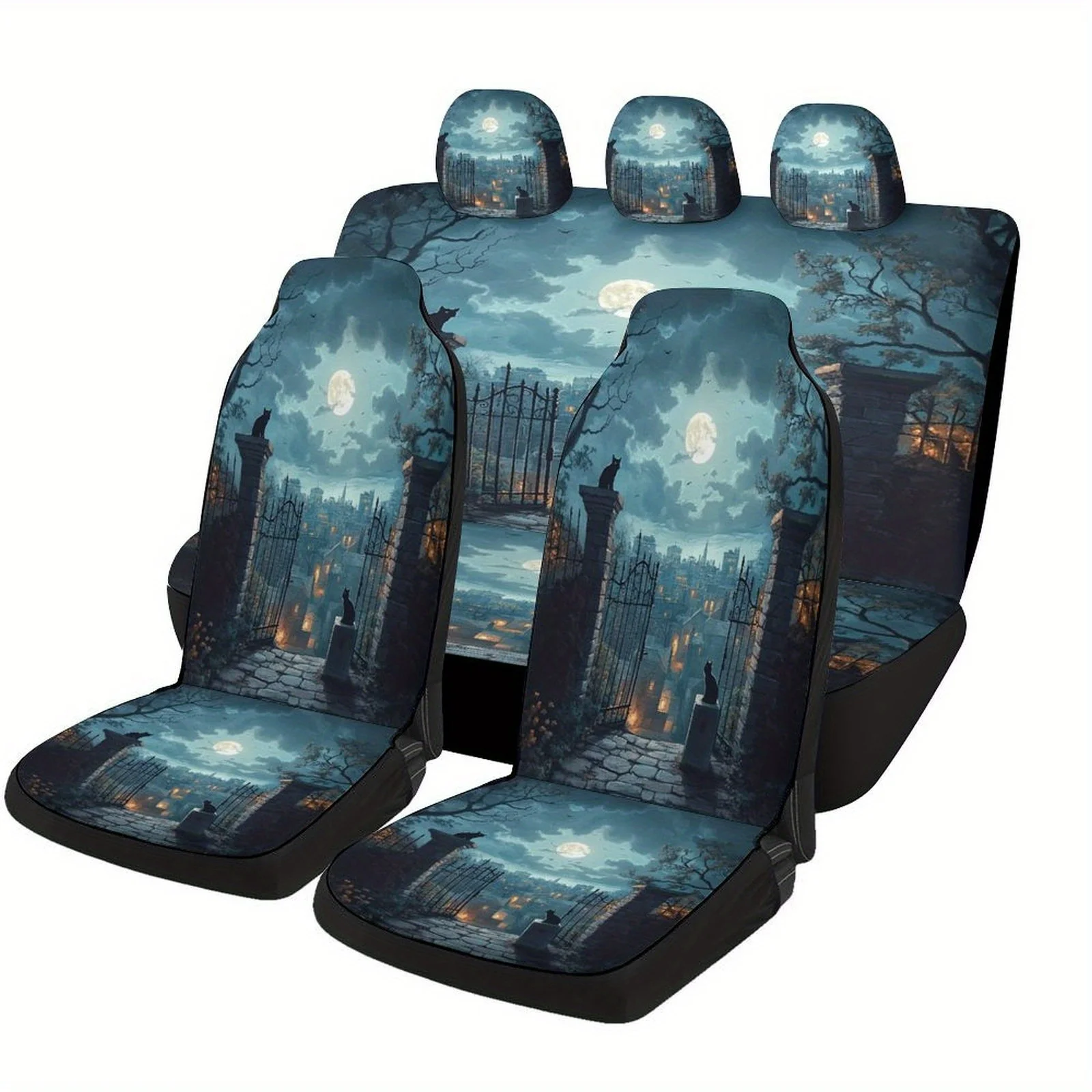 Moonlit Gate Themed Car Seat Cover Set For Most Cars, Fashion Novelty Car Seat Protector Covers Full Set, Car Seat Covers For
