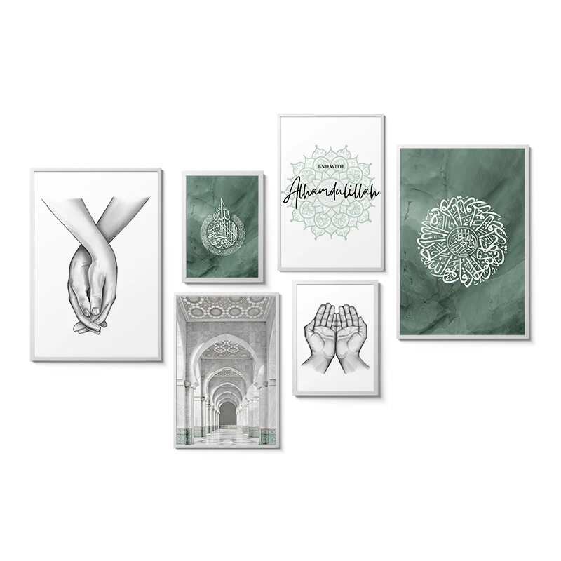 

Green Hassan Mosque Canvas Decorative Picture Moroccan Muslim Fashion Poster Islamic Painting Wall Art Print Living Room