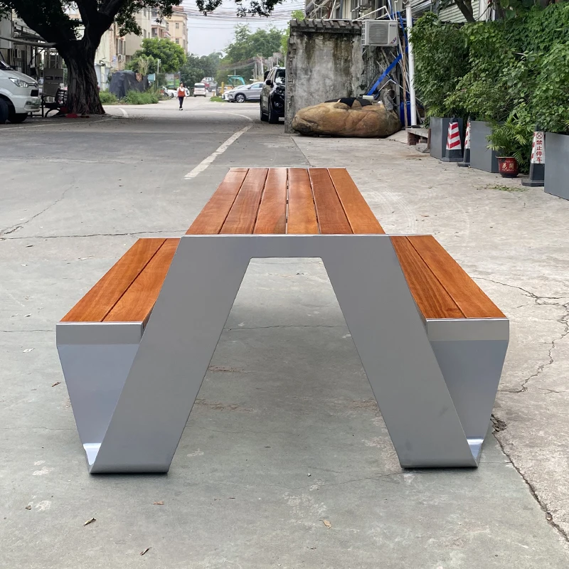 2026 Hot Selling Modern Durable Aluminum & Wood Outdoor Benches Table and Chairs Set for Villa & Hotel Use