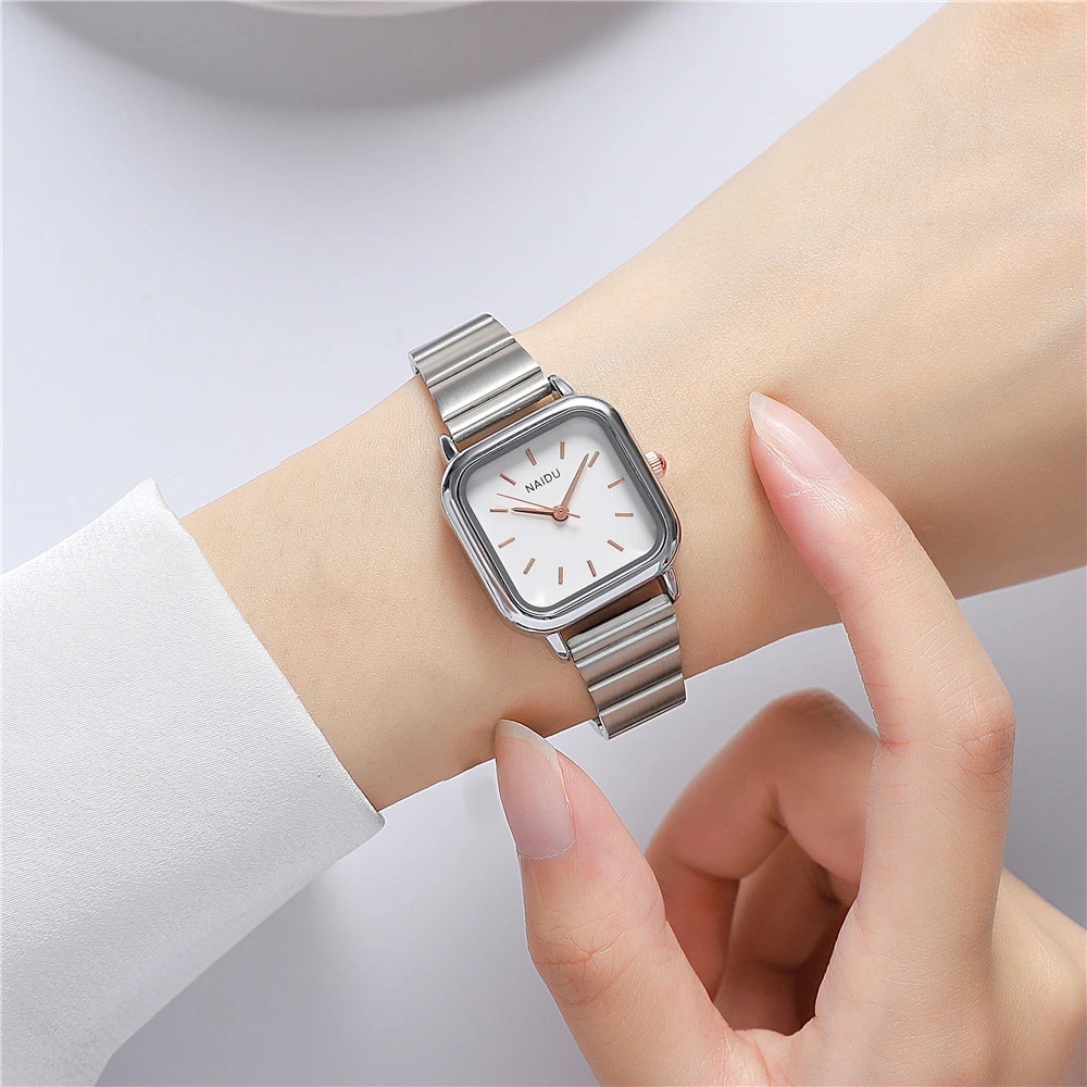 Fashion Square dial steel quartz women wrist watch