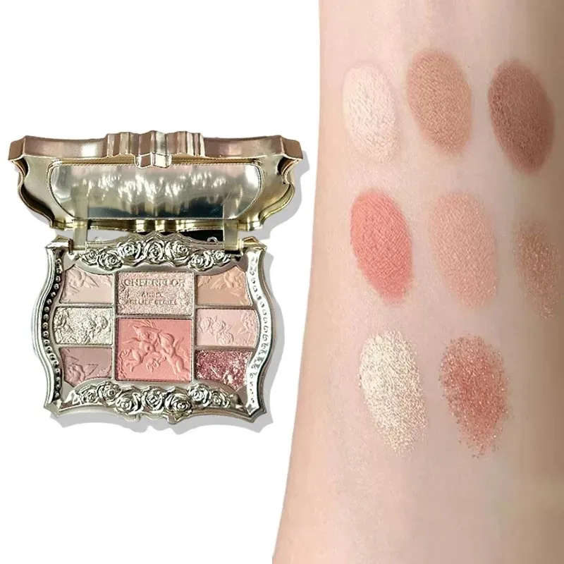 

Cheerflor Little Angel Eyeshadow Palette 6 Color Embossed Matte Pearl Glitter Retro Eye Shadow Daily Makeup Cosmetics