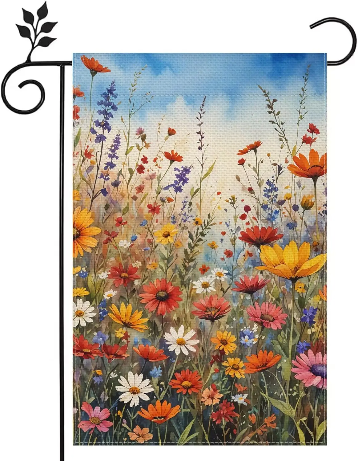Sunset Scenery Colorful Flowers Linen 12x18-inch Double-sided Garden Flag Home Outdoor Spring Summer Decoration Garden Flag LLE
