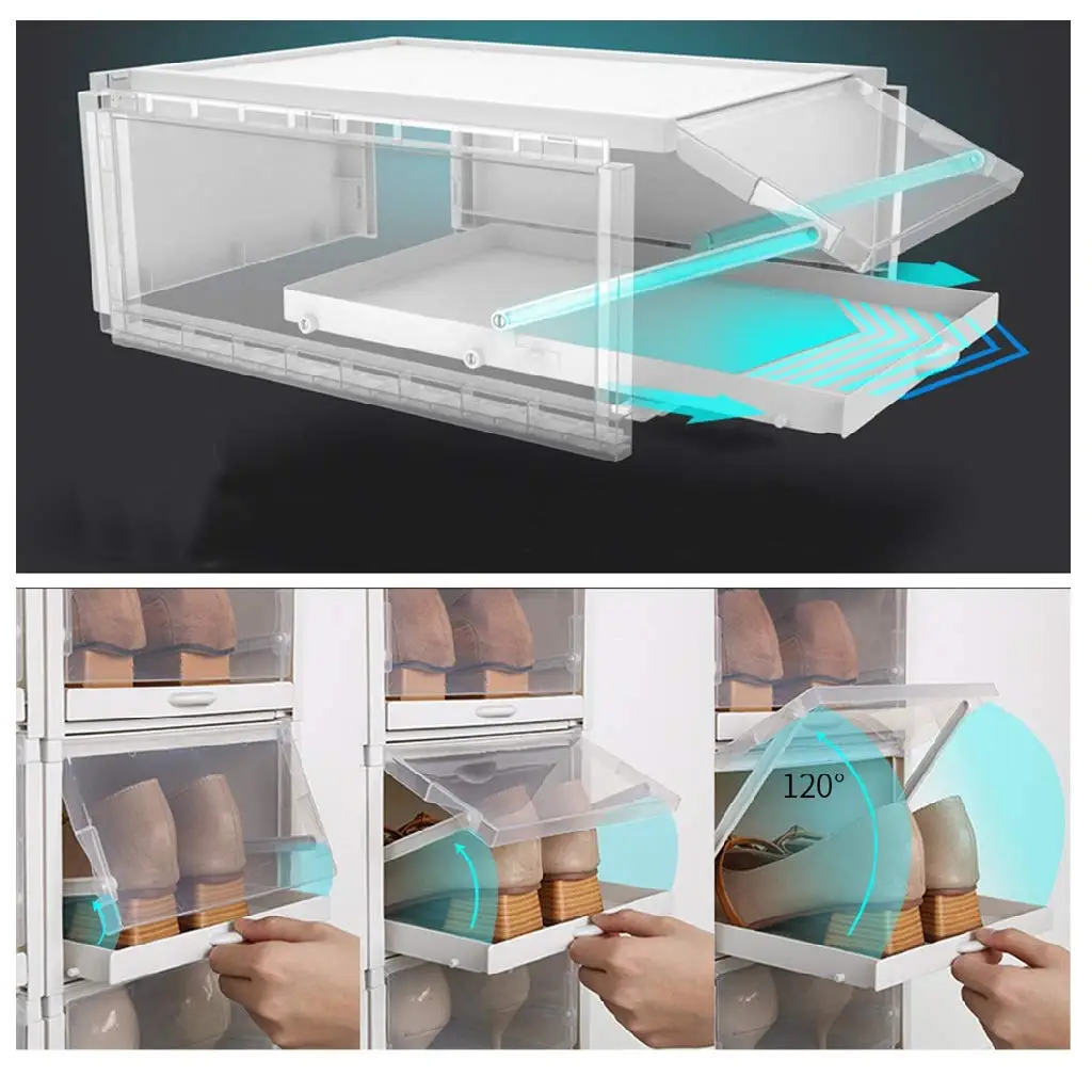 Caja de almacenamiento de zapatos plegable, organizador de zapatos de plástico grueso, transparente, ahorra espacio