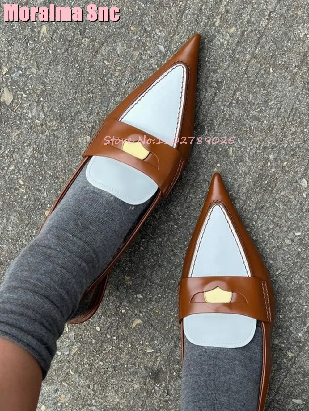 

Mixed Colors Pointed Toe Sandals Back Strap Mid Kitten Heel Metal Decor Retro Sexy Women Shoes Summer Fashion Runway 2024 Newest