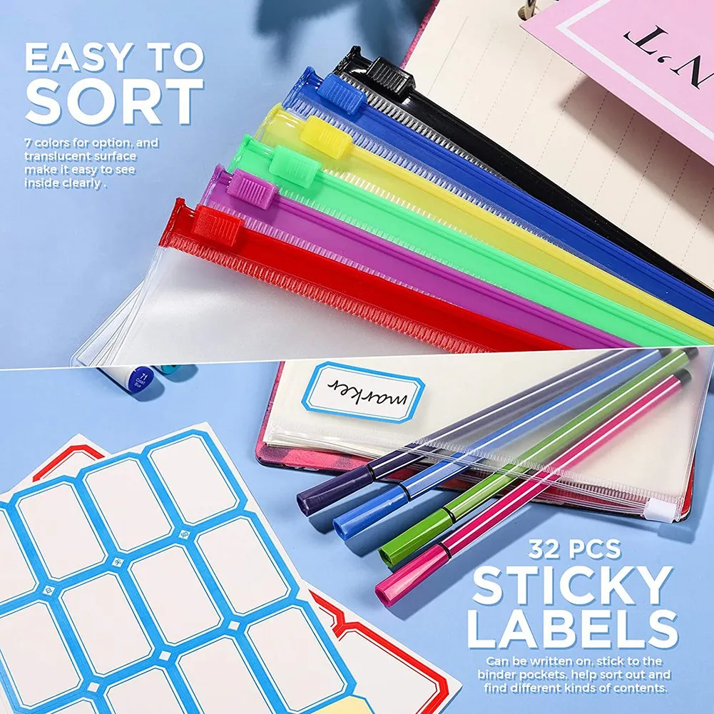 【Limited Offer】18 PCS A6 Binder Pockets 6-Ring A6 Zipper Pouch for Budget Binder, Waterproof Plastic Envelope Folders Pouch Bags