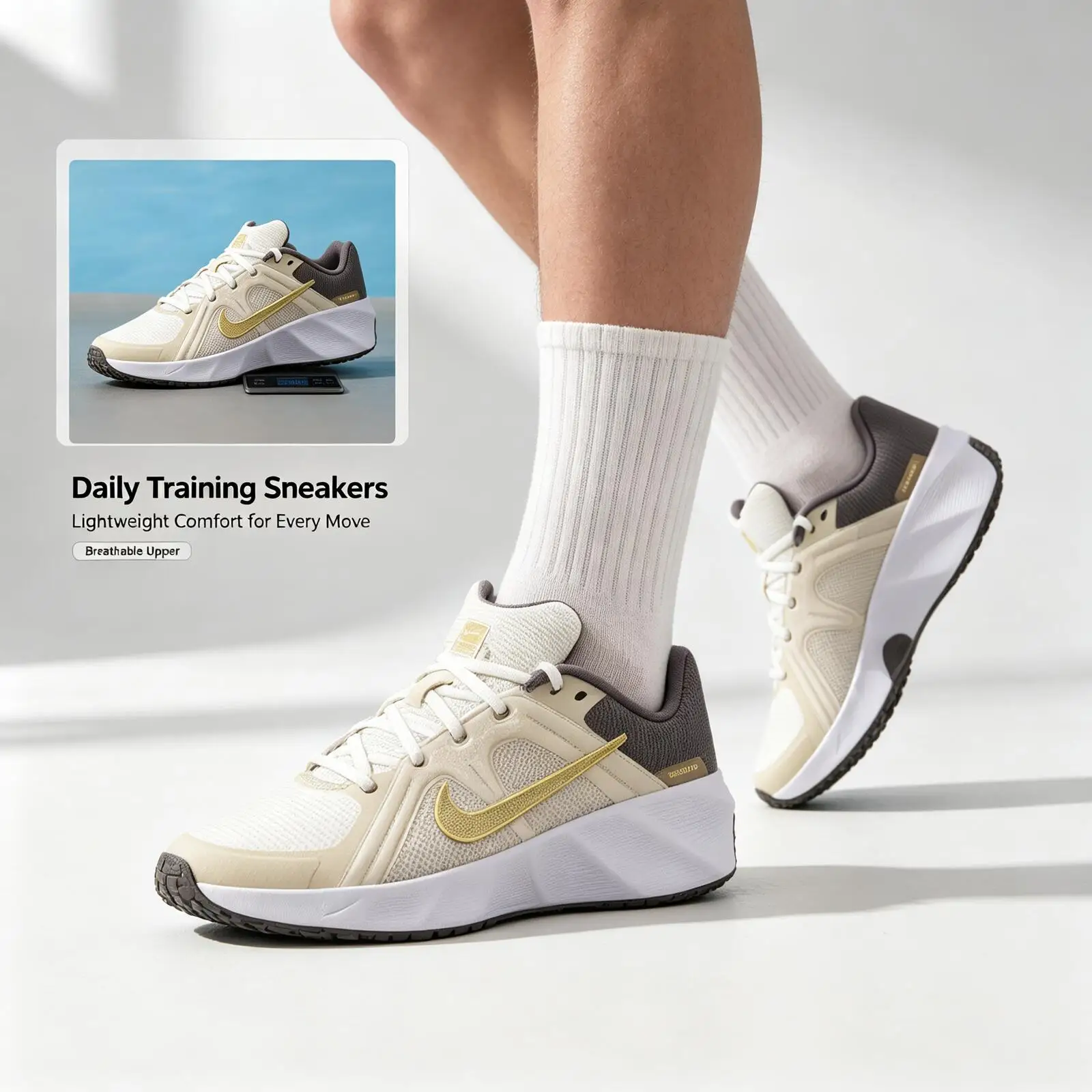 Nike Men's White Gray Gold Training Sneakers Breathable Non-Slip Running Shoes Comfortable Athletic Footwear Outdoor Sports - view 6