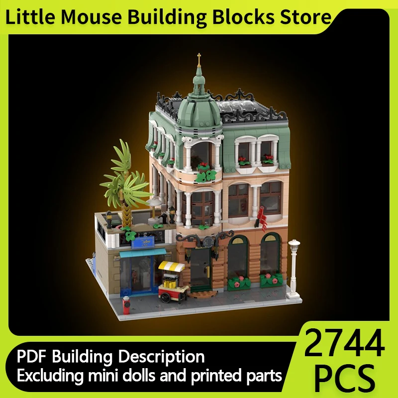 

Модель City Street View MOC, строительные кирпичи, бутик, модульная технология Hotele, подарки, праздник, сборка, детские игрушки, костюм