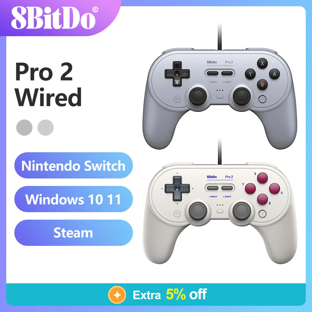 8BitDo - Pro 2 Gaming Controller Wired USB for Nintendo Switch, PC, RetroPie, Raspberry Pi, Steam Deck