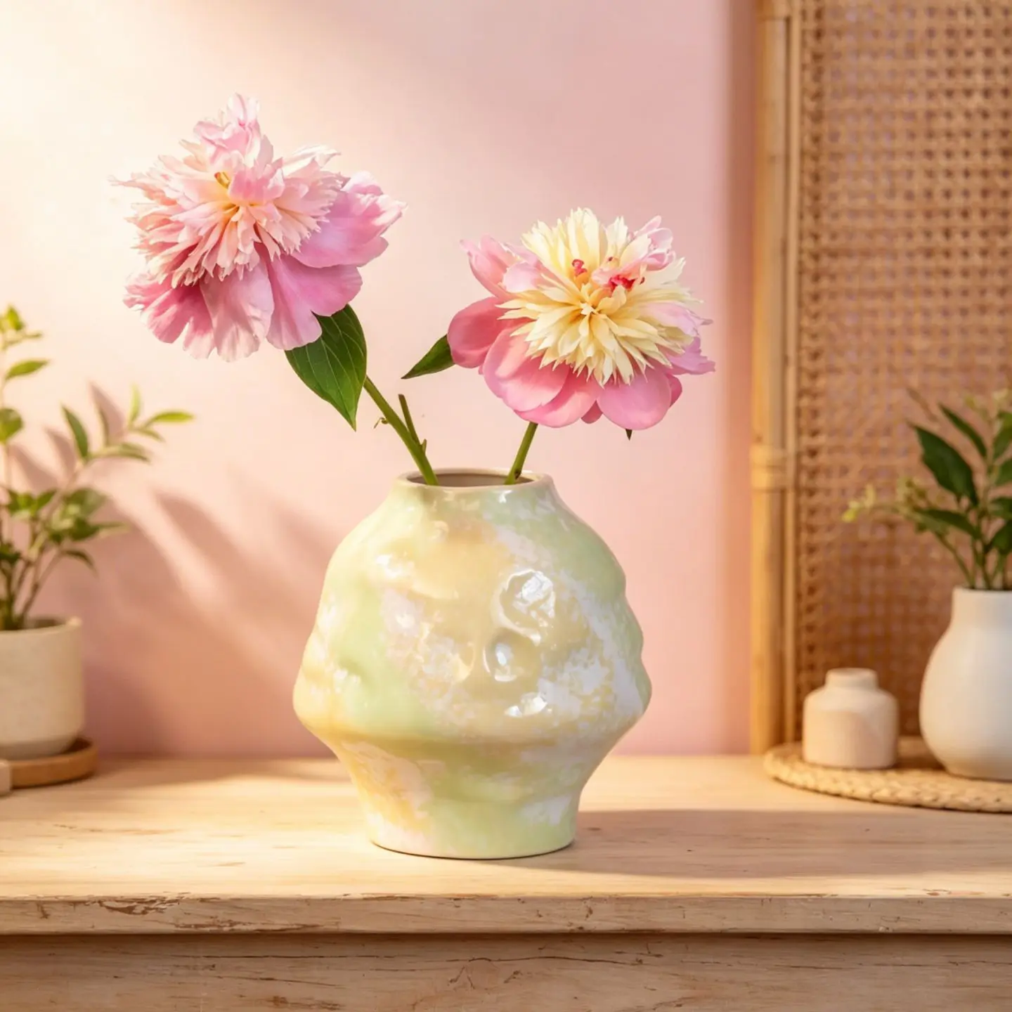 Gradient Glaze Irregular Ceramic Vase, Minimalist Hydroponic Flower Pot for Clematis Tabletop Home Decor