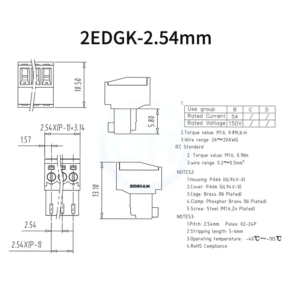 5/10 Sets) KF2EDG 2.54mm 2EDGK + 2EDGV / 2EDGR 2.54 straight Right