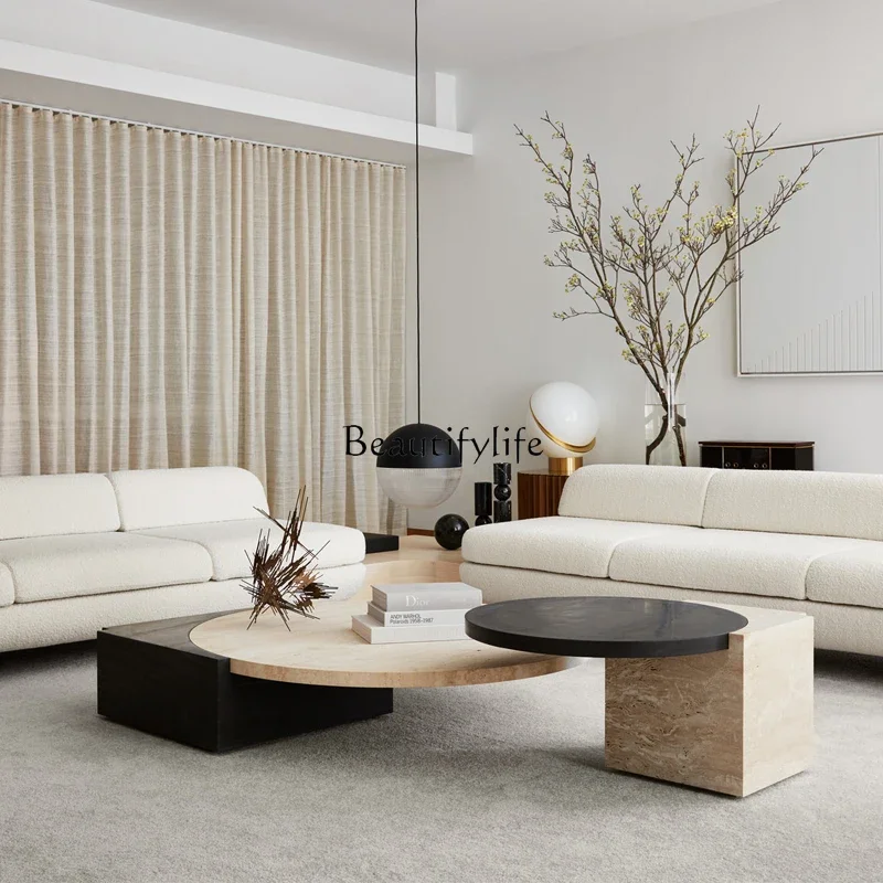 

jj *Nordic designer creative coffee table wabi sabi wind simple modern travertine marble combination